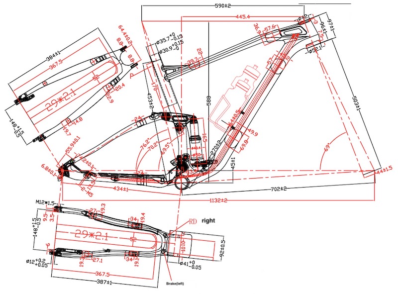 Rahmenzeichnung für vollgefedertes Fahrrad